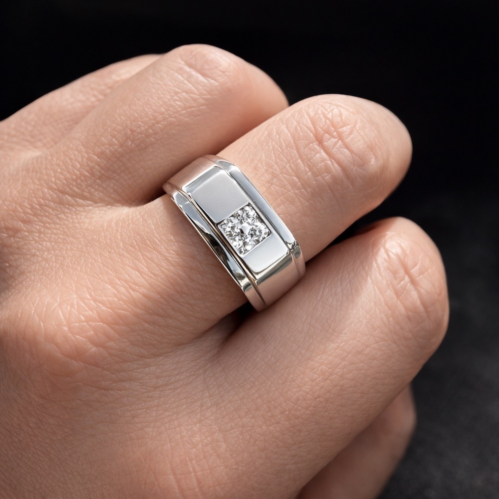 10mm 925 Sterling Silver Mens Wedding Ring Round Cut Cubic Zirconia